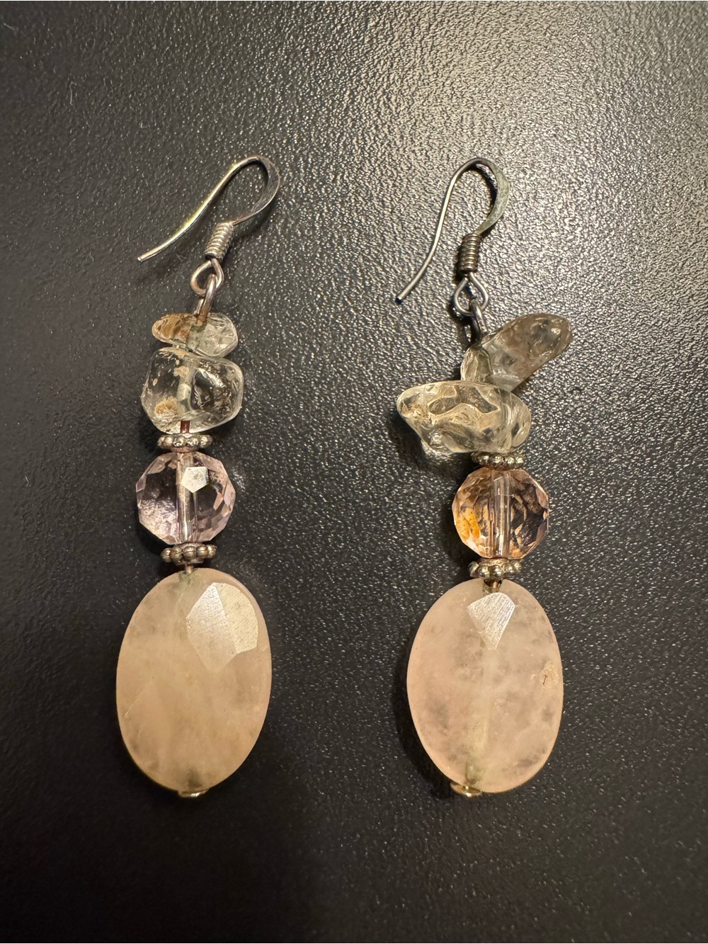 Natural Jade & Quartz Gemstone Dangle Earrings